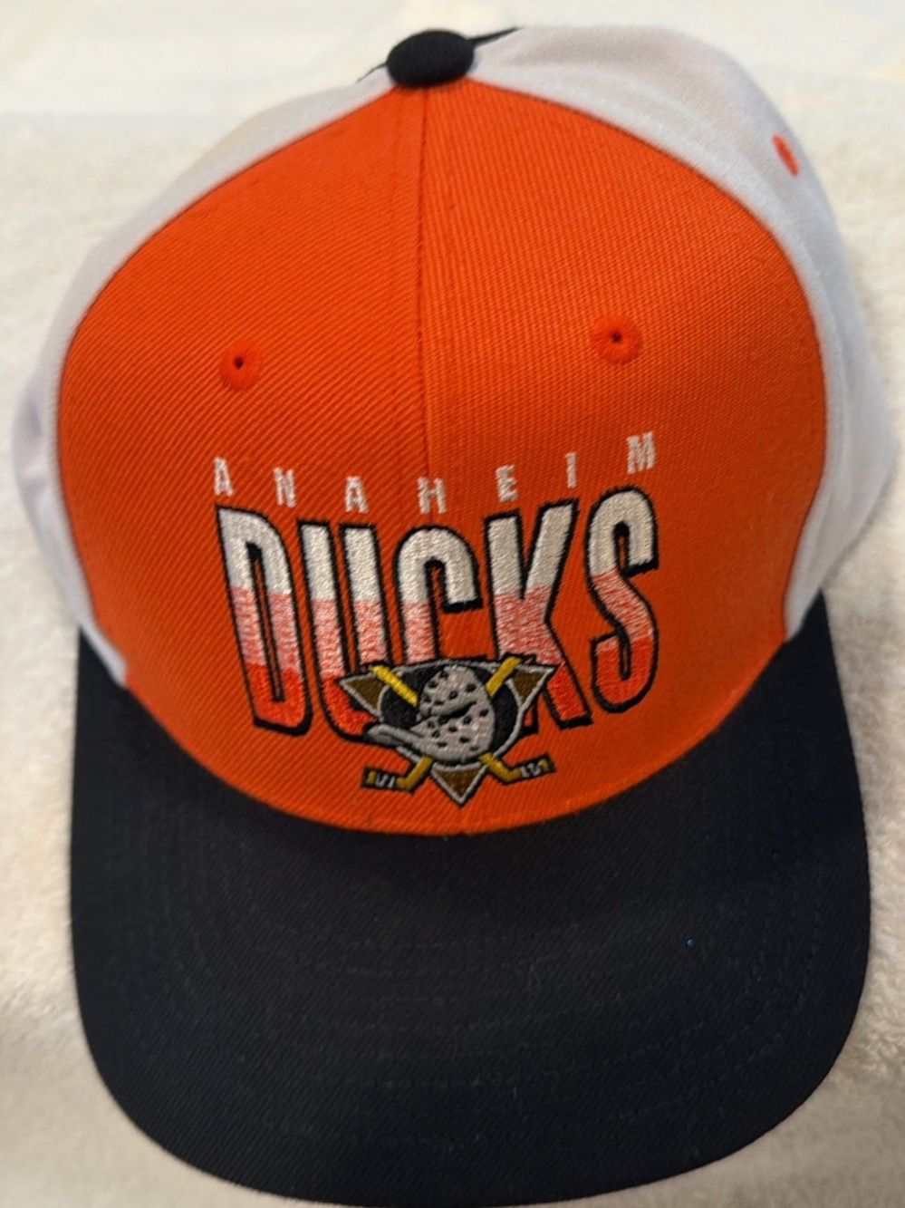 Mitchell & Ness Anaheim Ducks Orange White Black Snapback Hat
